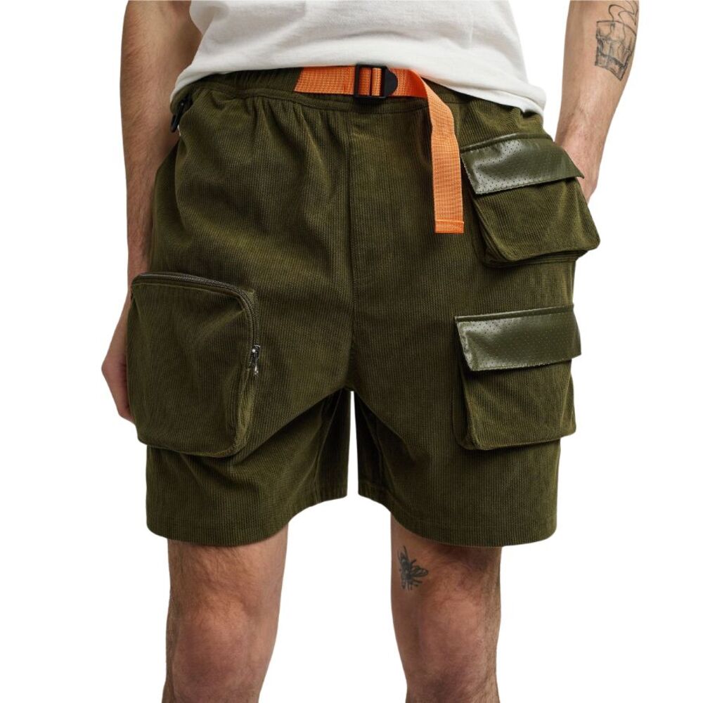 Reason Corduroy Cargo Shorts Men’s XL Olive Green Utility Pull-On